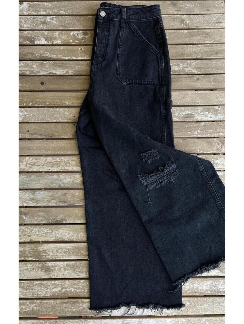 Boho wide leg jeans distressed black Size 8